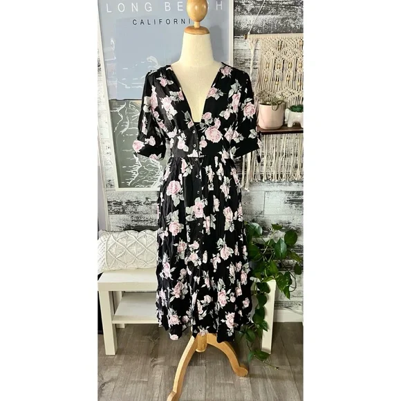 Free People | Dresses | Free People Beautiful Black Floral Dress With Button Down Center Front | Poshmark Free People | Dresses | Free People Beautiful Black Floral Dress With Button Down Center Front | Poshmark